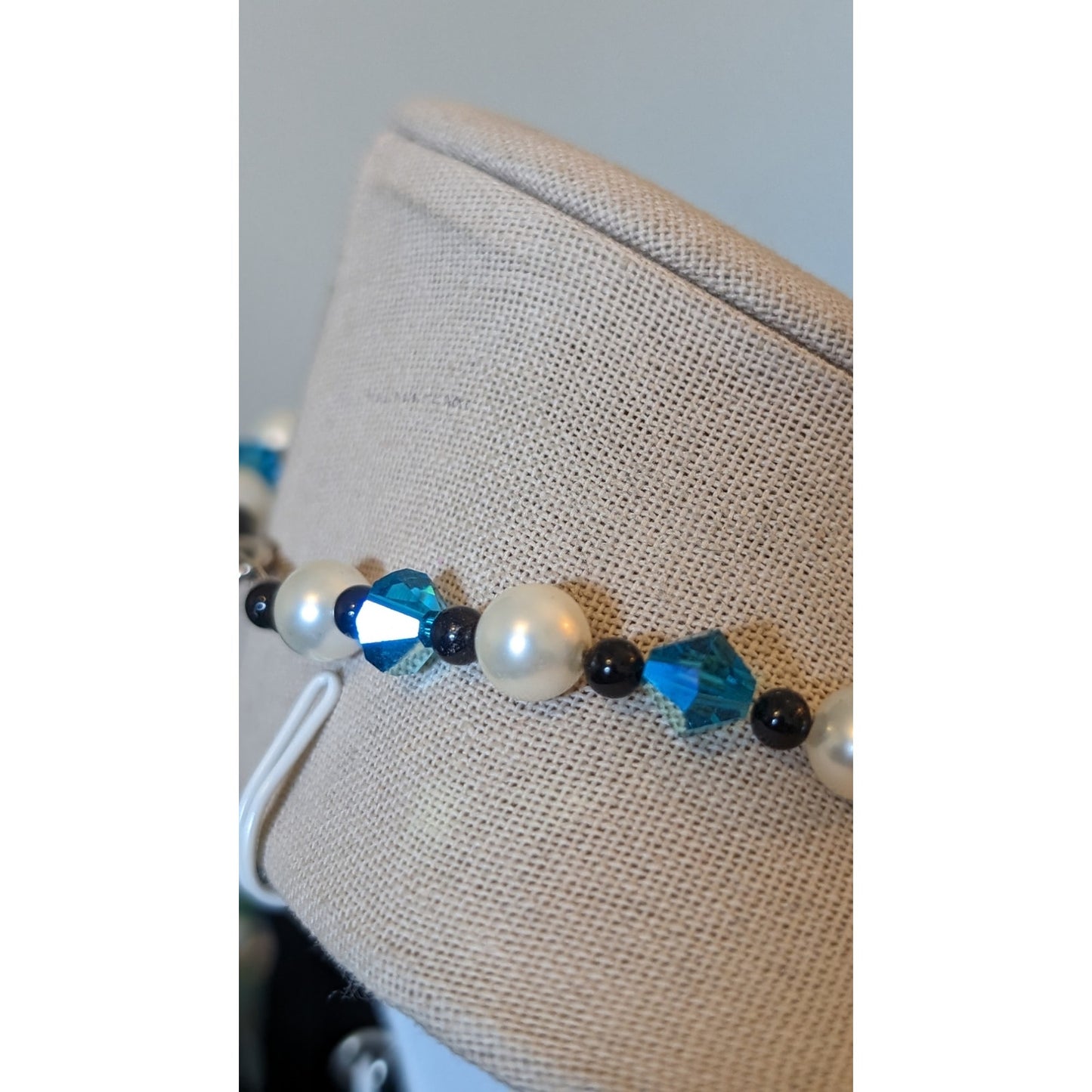 Blue Crystal Bicone, Black Glass & Pearl Bead Necklace & Bracelet Set