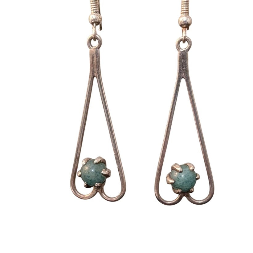 Vintage 925 Sterling Green Prong Set Round Stone Drop Dangle Earrings
