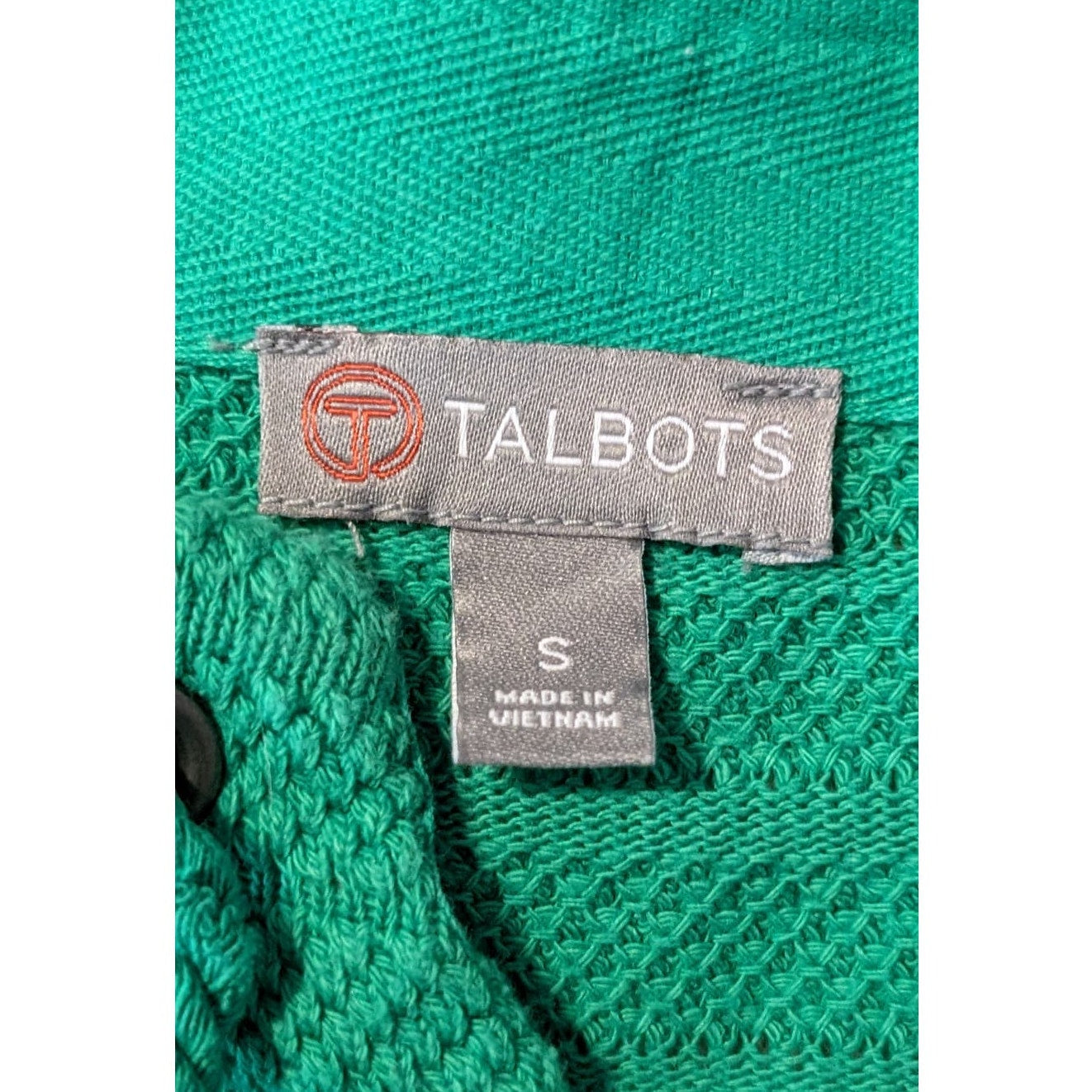 Talbots Green Textured Cotton Pullover V-Neck Tie Top Womens Sz S