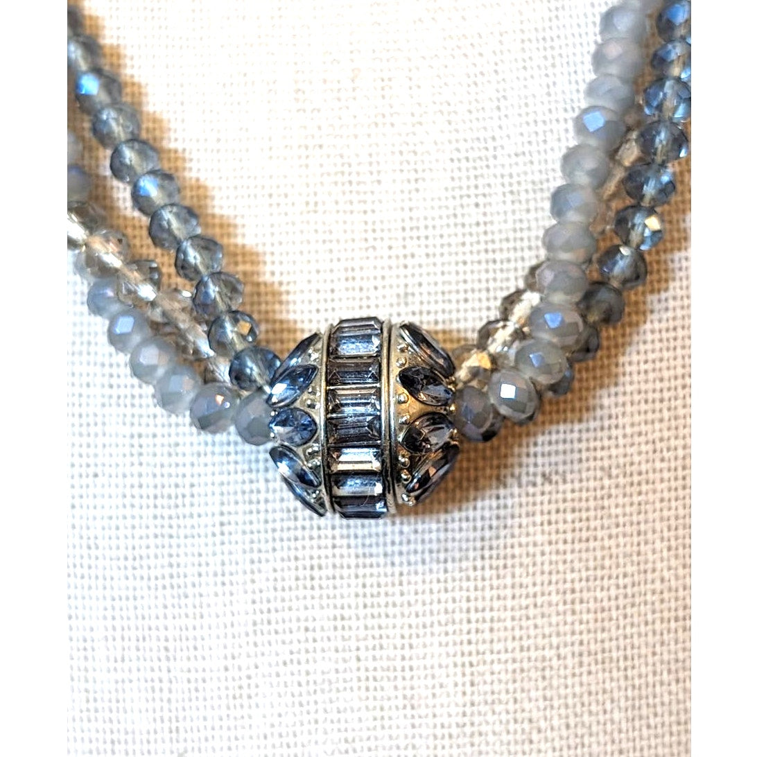 Vera Wang Three Strand Smoky Gray Blue Crystal And Crystal Ball Necklace