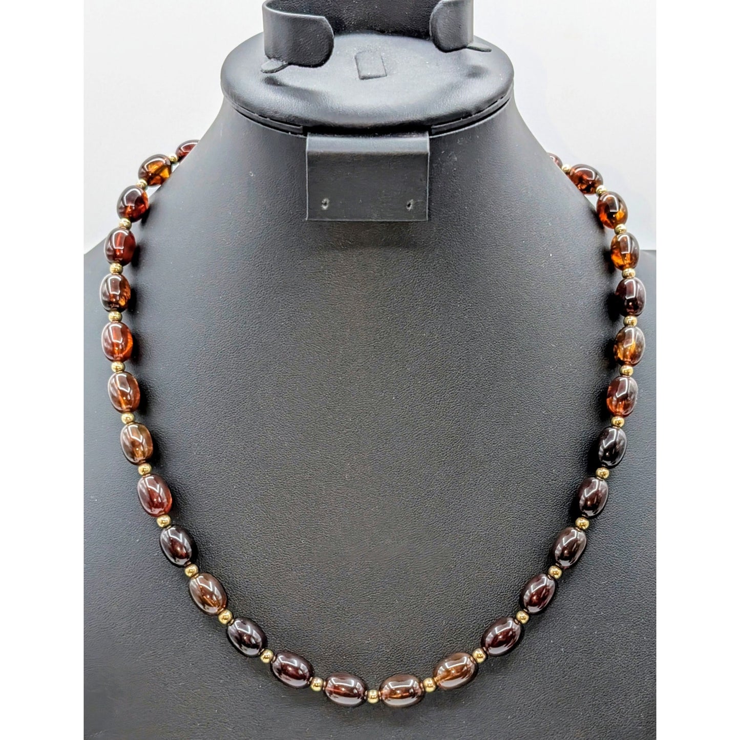 Vintage Rootbeer Acrylic & Gold Tone Spacer Bead 23.5" Necklace W/ Screw Clasp