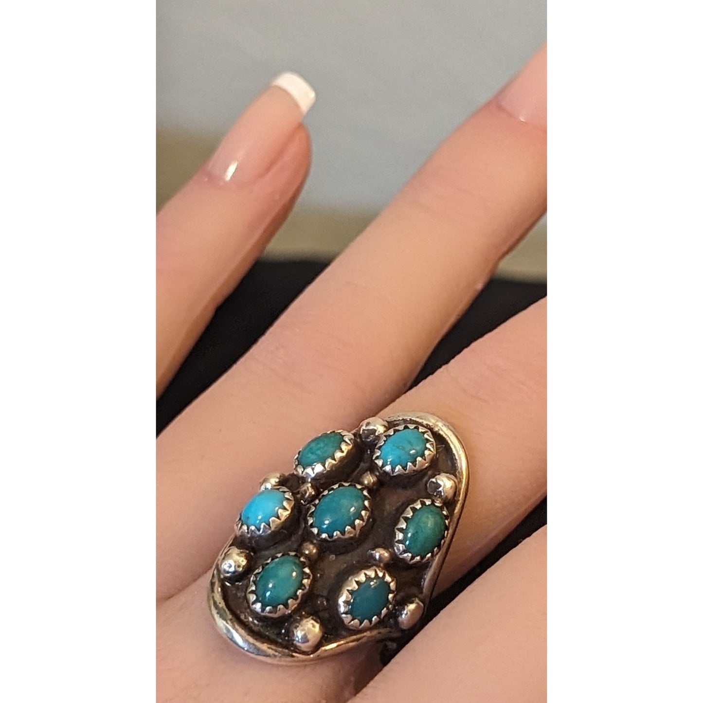 Vtg 925 Sterling Snake Eyes Turquoise Signed L. Henderson 80s Ring Sz 7.25