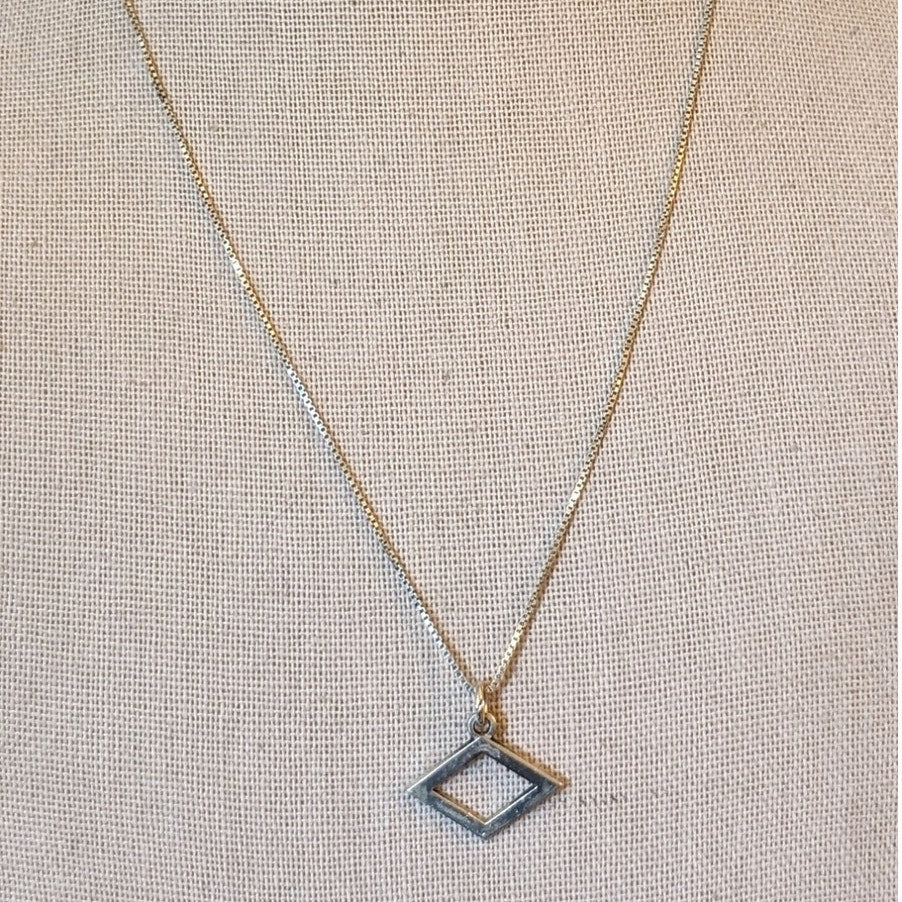 925 Sterling Silver Italy Open Diamond Pendant Sterling 18" Box Chain Necklace