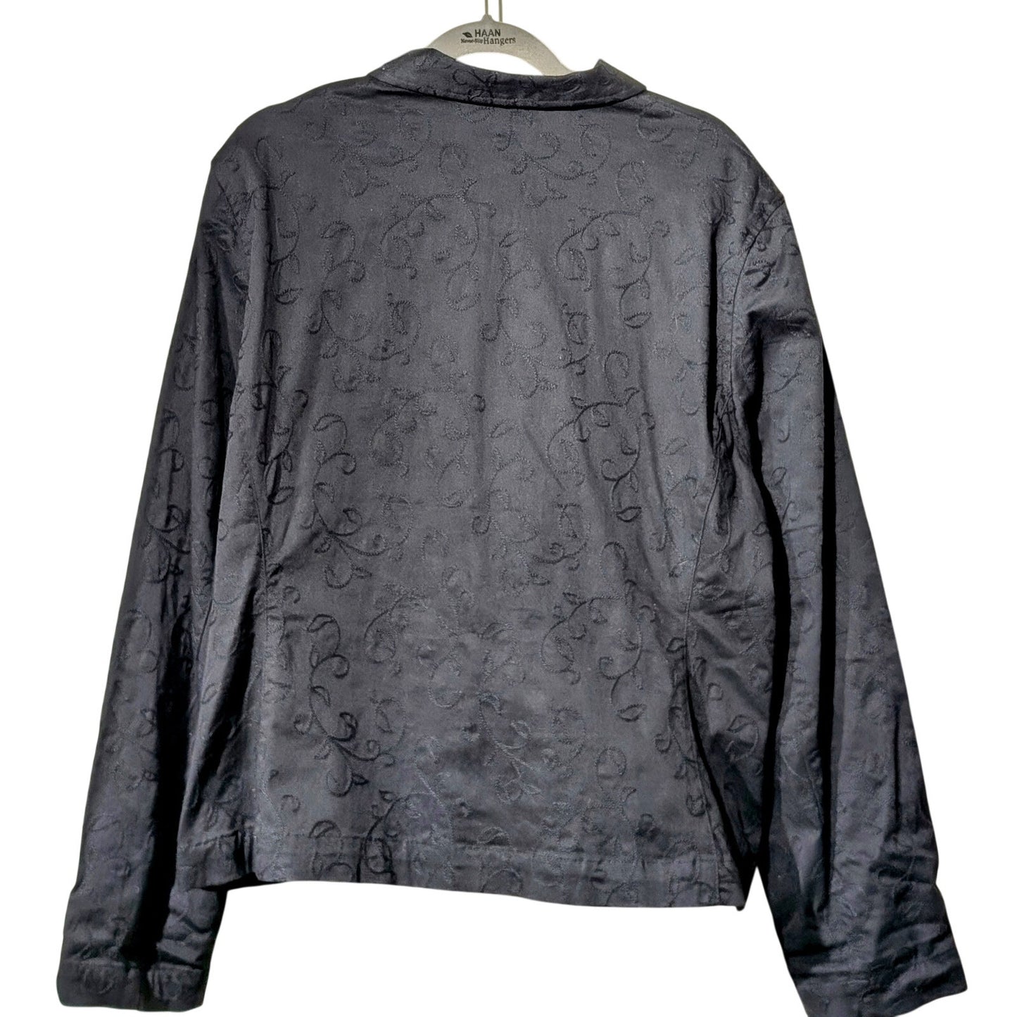 Vtg Black Cotton Stretch Full Zip Soutache Top Stitch Design Unlined Jacket Sz L
