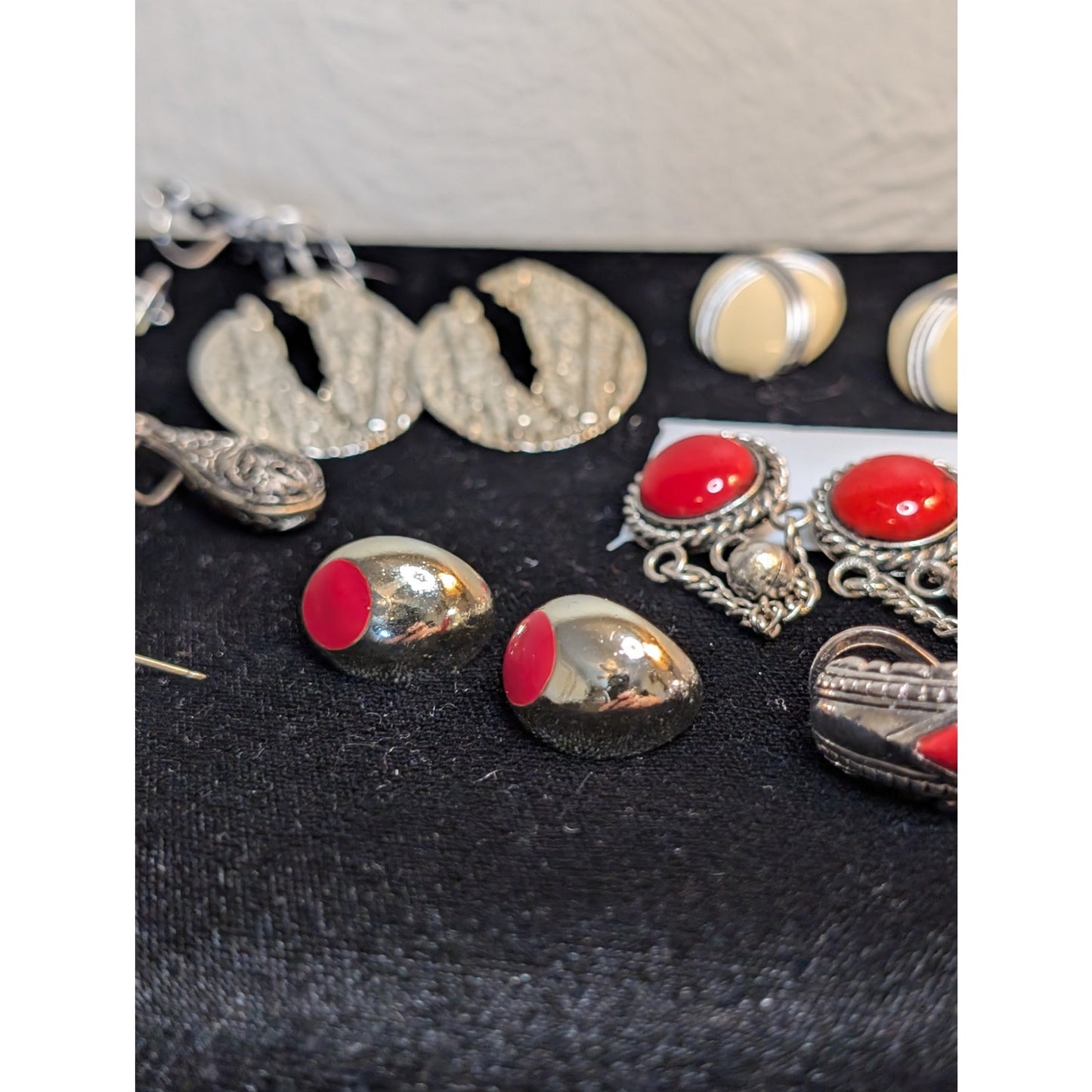 Fourteen Silver Tone Red White Blue Theme Pierced Earring Jewelry Lot