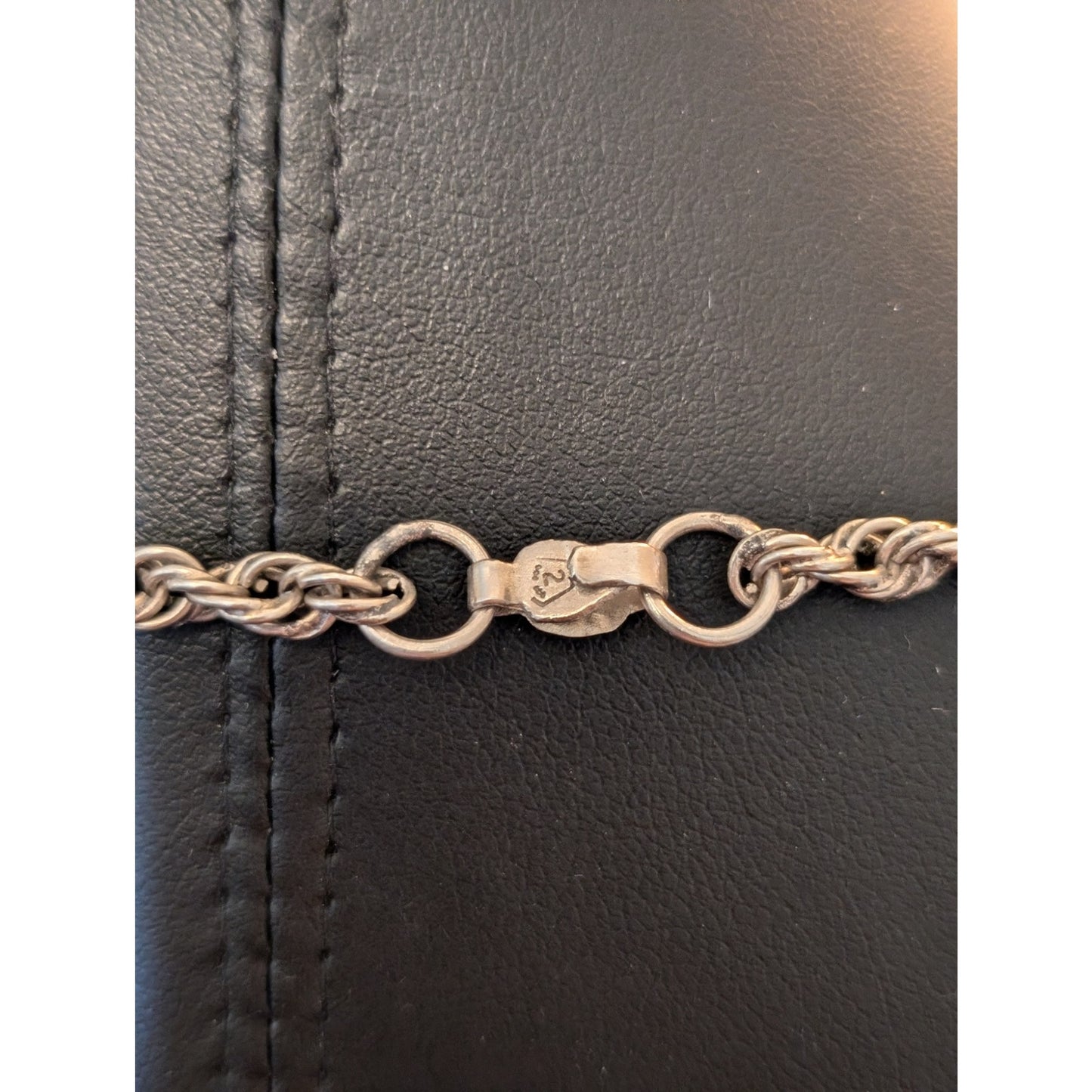 40s Sterling MOP Baby Teething Ring Mary Little Lamb Bell 26" Antique Rope Chain