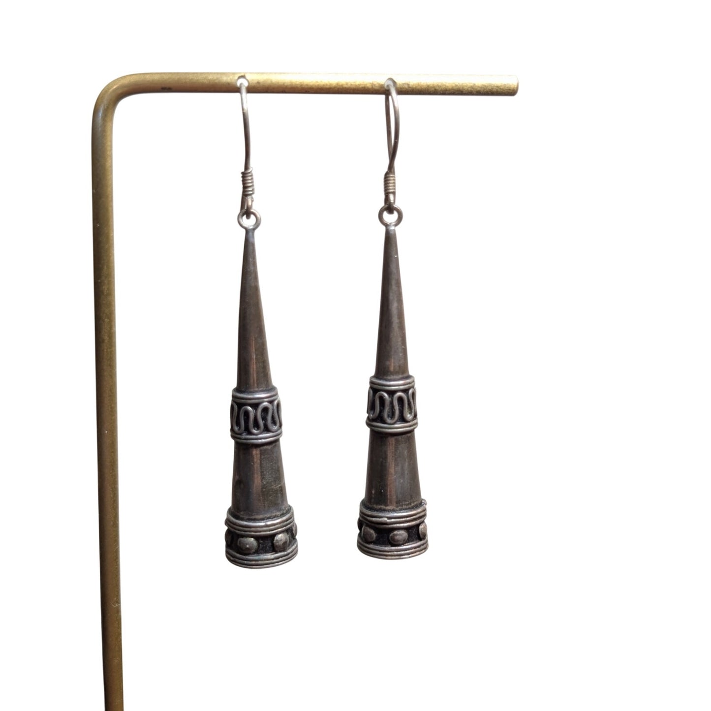 Vintage 925 Sterling Silver Bali Style Drop Dangle Earrings