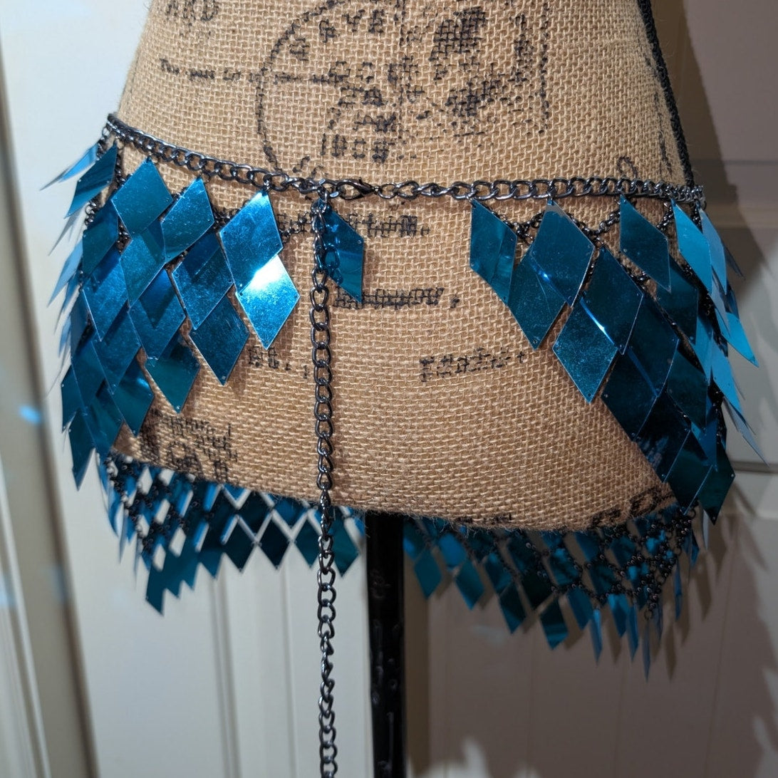 Fun Blue Sequin Chain Link Apron Belt 34"-45"