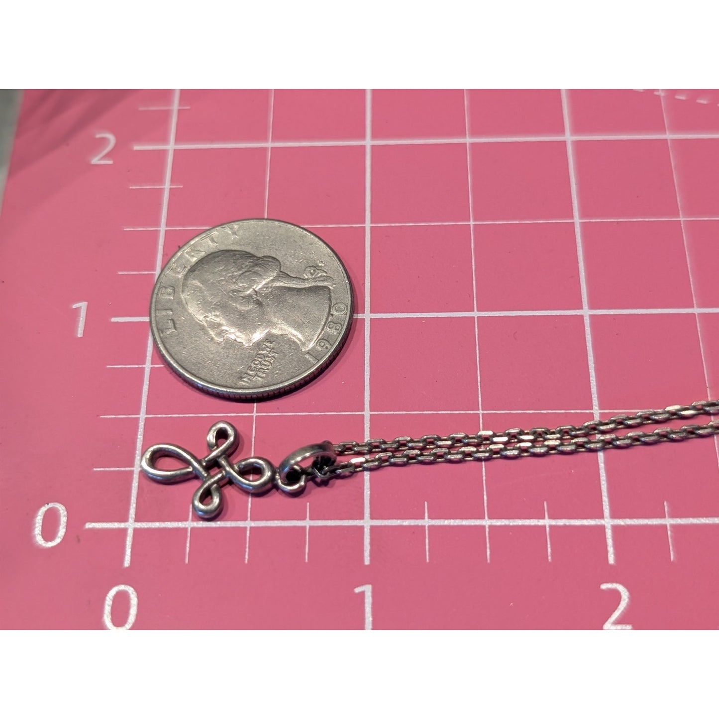 VTG 925 Sterling Infinity Cross Pendant 17.5" Rectangle Chain Link Necklace
