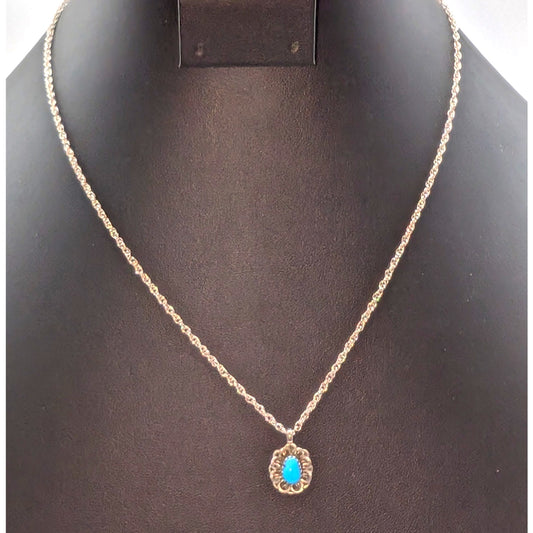Vintage Turquoise Frilly Border 925 Sterling Silver Pendant 18" Necklace