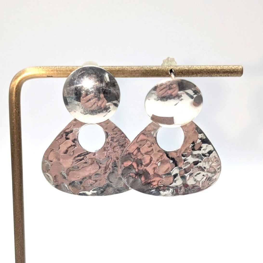 925 Sterling Silver Hammered Guitar Pick Doorknocker Earrings