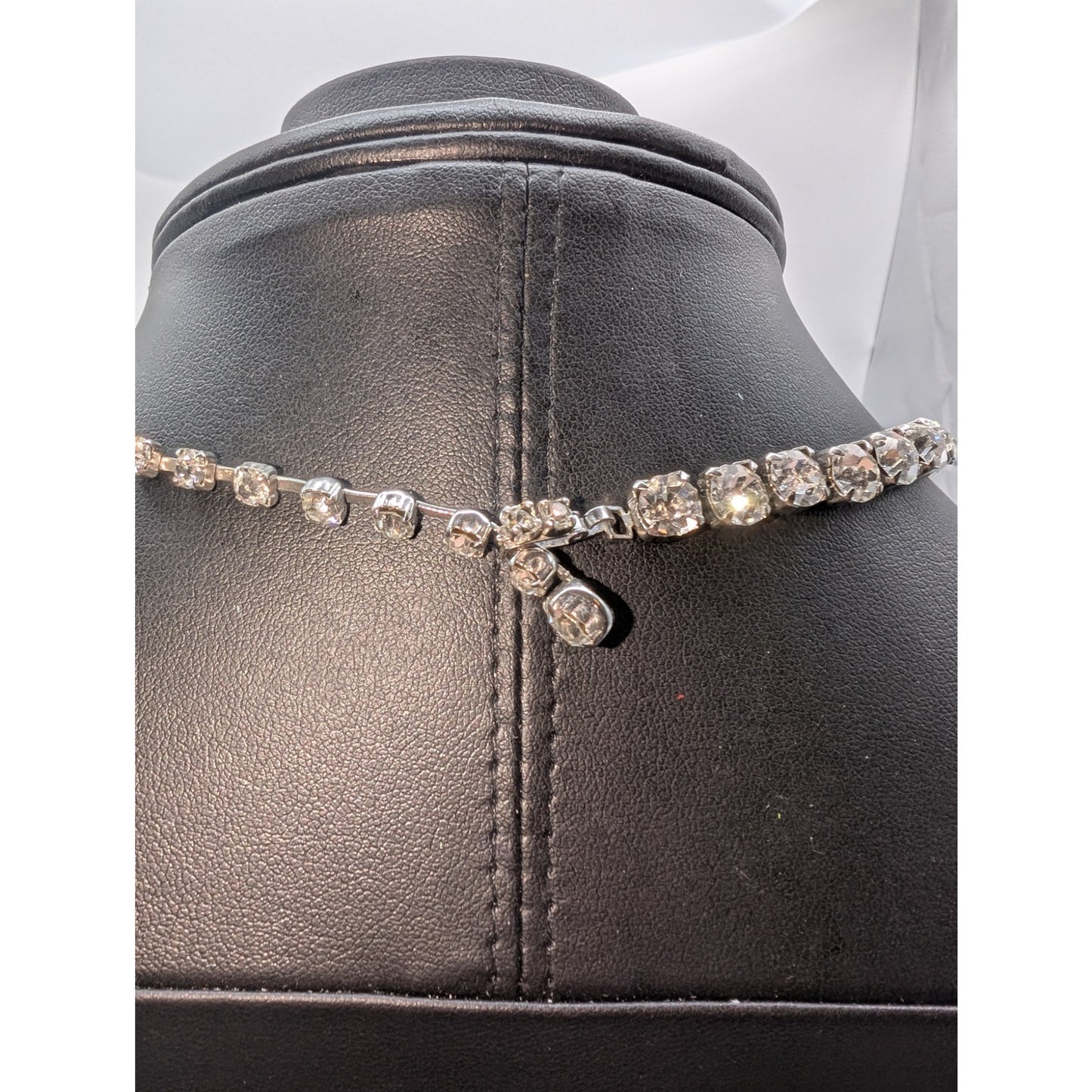 Vintage 12mm Rhinestone Silver Tone 12"-15" Choker Necklace