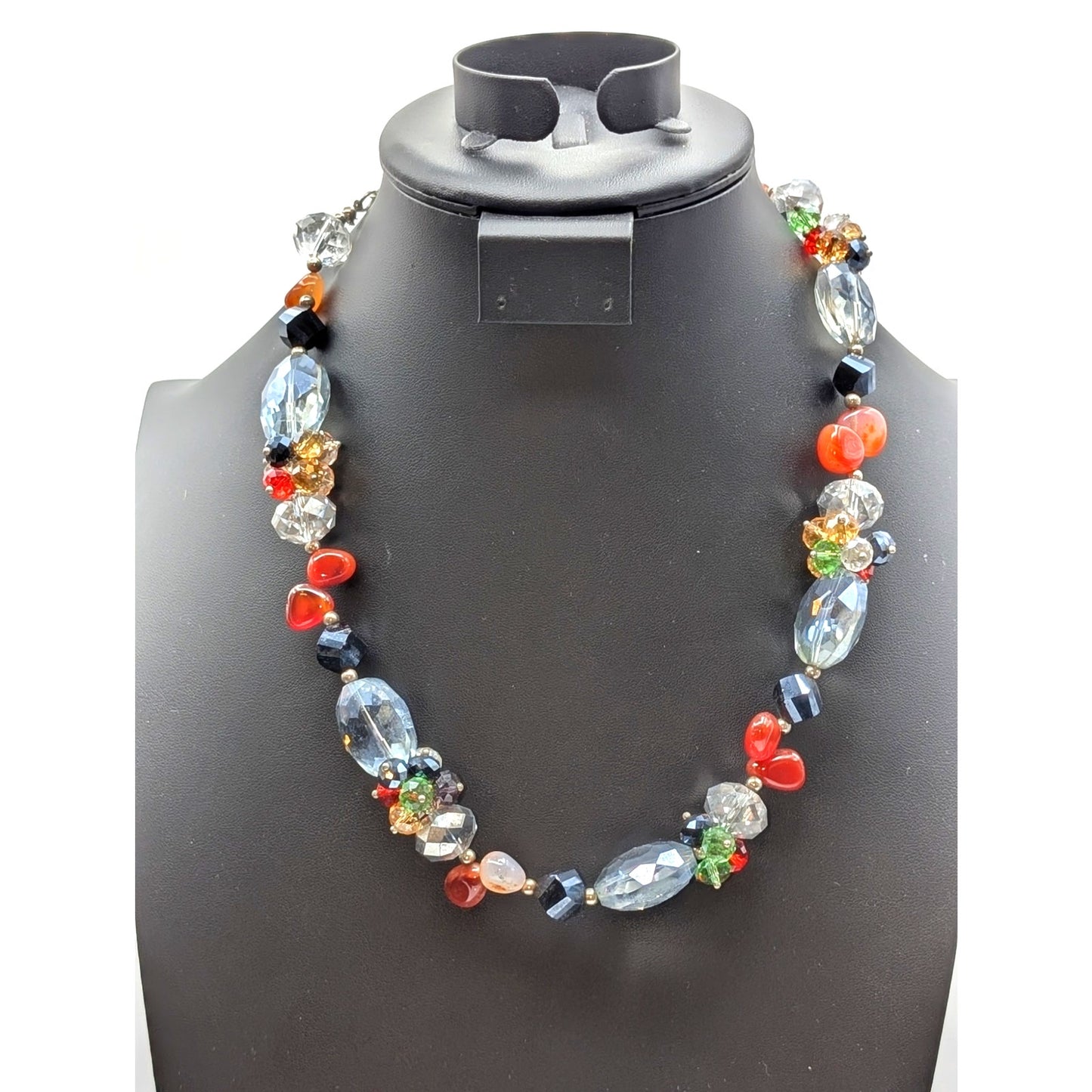 Multi Color & Shape Crystal Stone Silver Tone 21.5" Necklace
