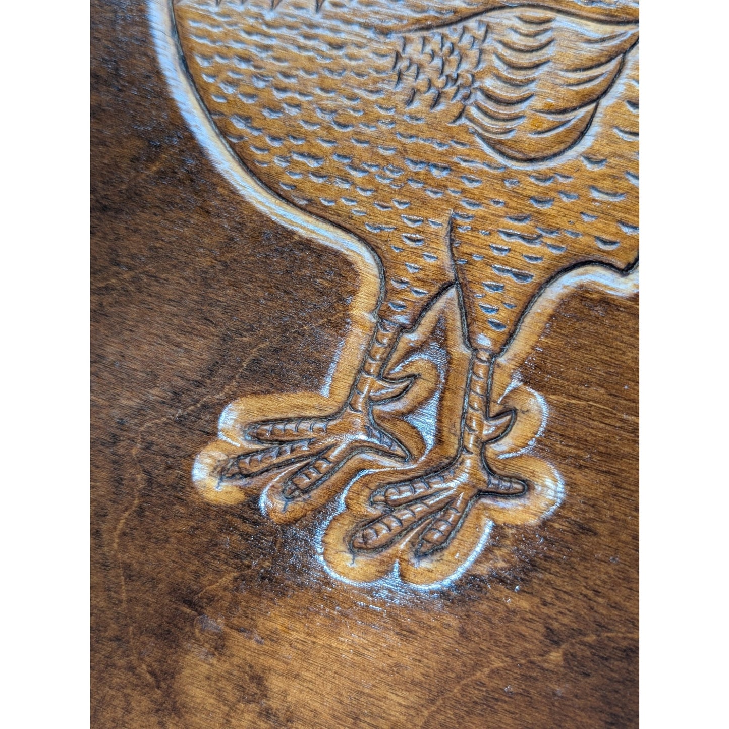 Vintage Carved Rooster Serving or Hanging 14.5" Round Tray W/ Sides