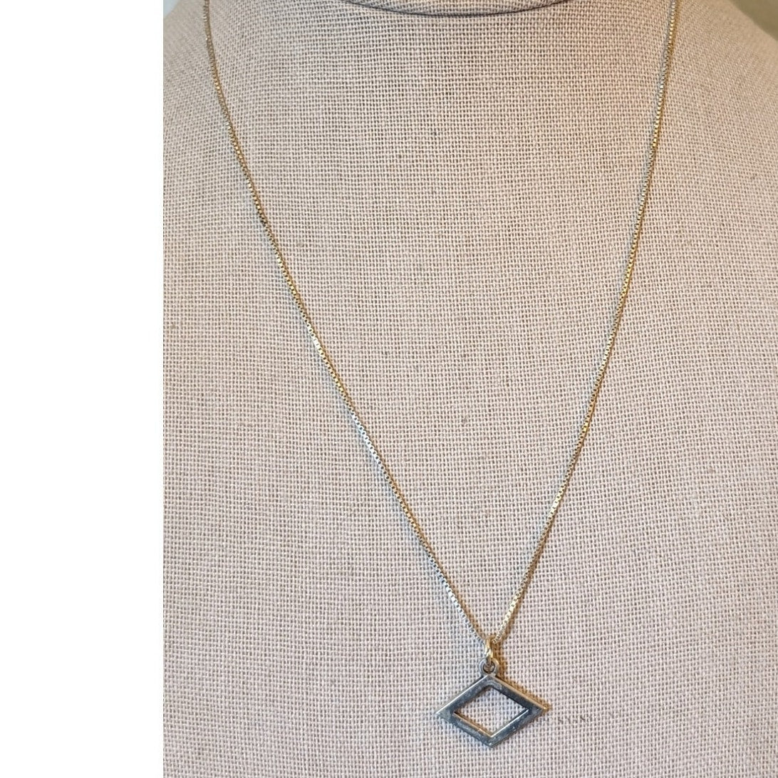 925 Sterling Silver Italy Open Diamond Pendant Sterling 18" Box Chain Necklace