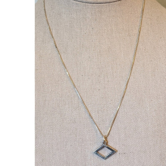 925 Sterling Silver Italy Open Diamond Pendant Sterling 18" Box Chain Necklace