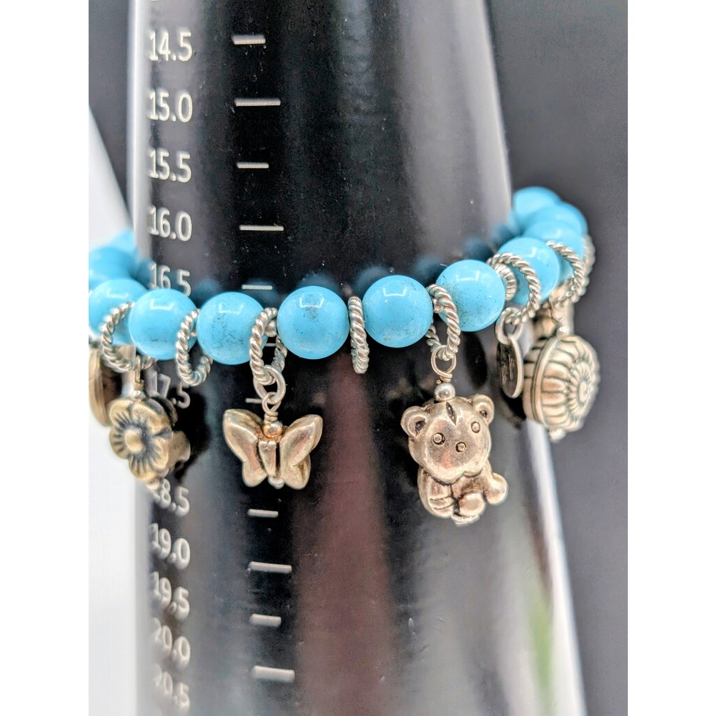 Louisa della Salda 925 Sterling Silver Italy Blue Stone Stretch Charm Bracelet