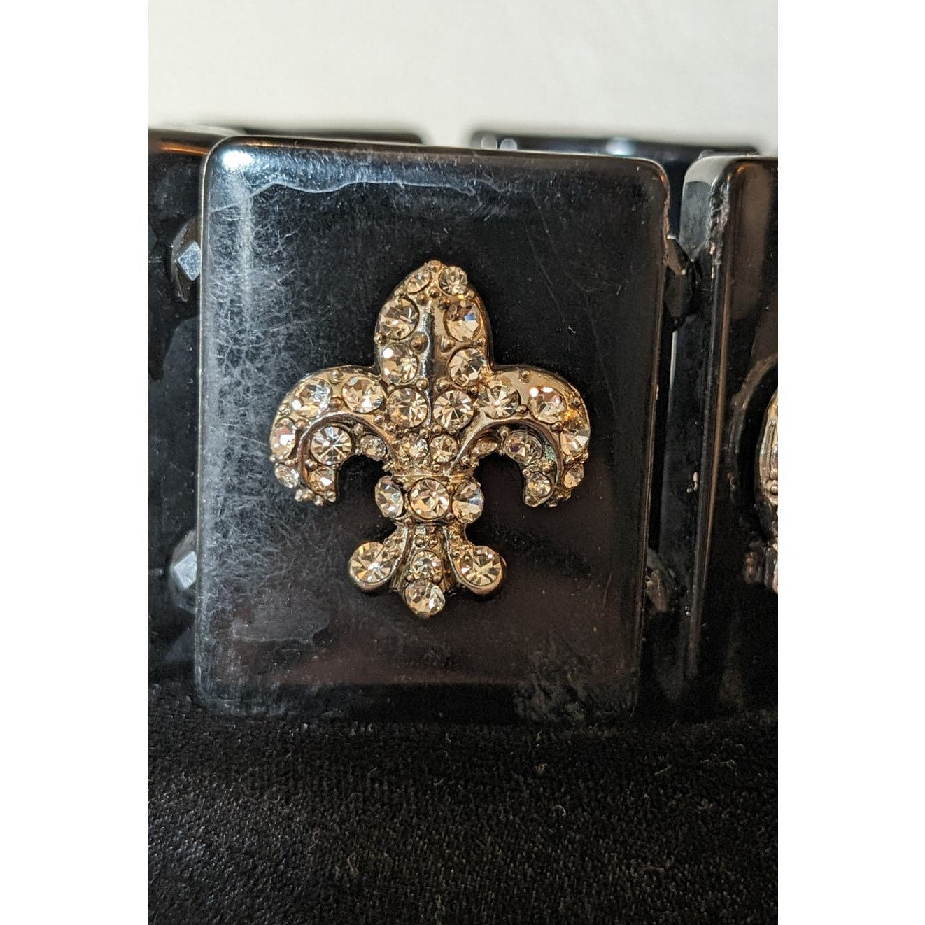 Chunky Black Stretch Rhinestone Crown Bracelet