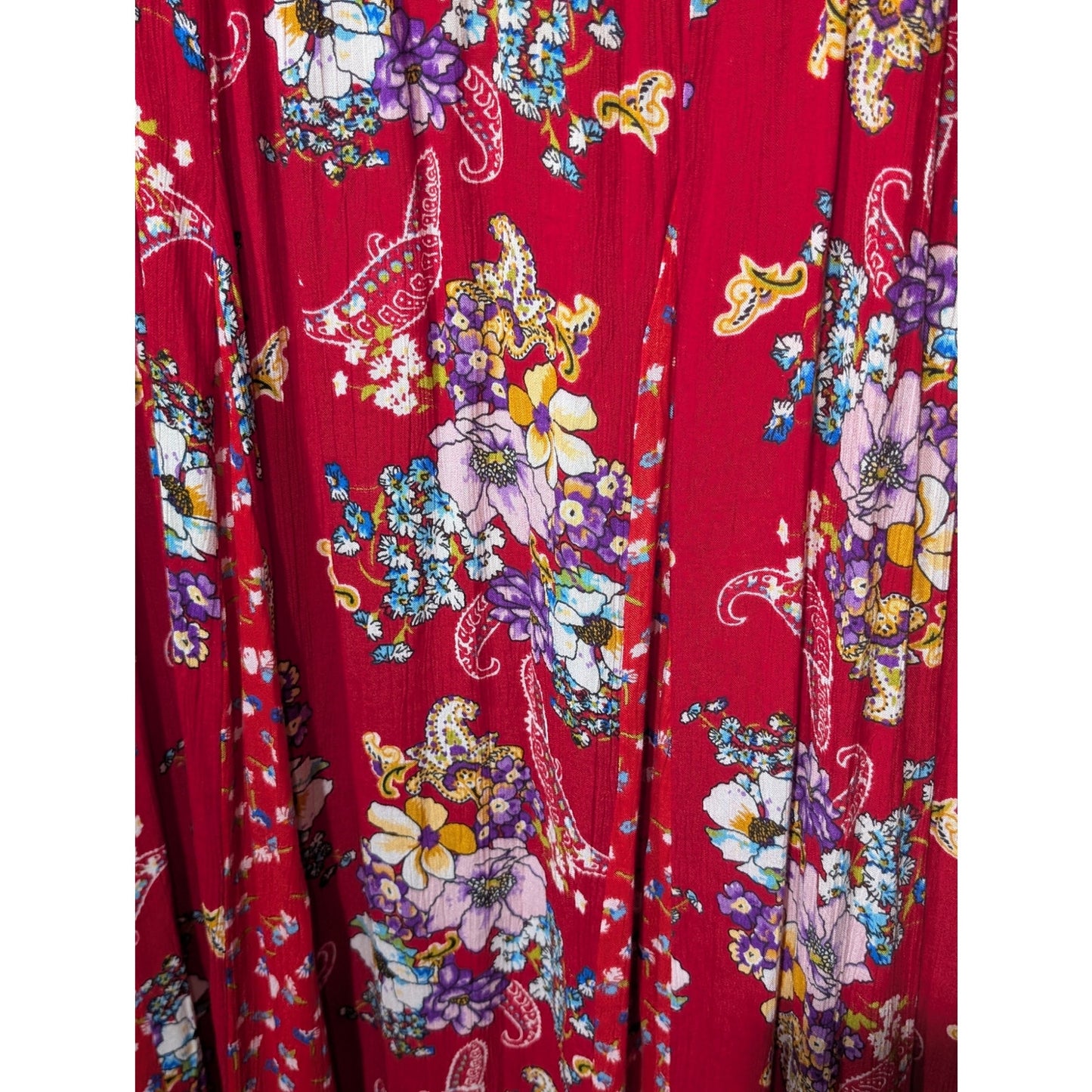 Bila Ruffled Smocked Boho Hippie Red Floral Maxi Dress Women's Size XL