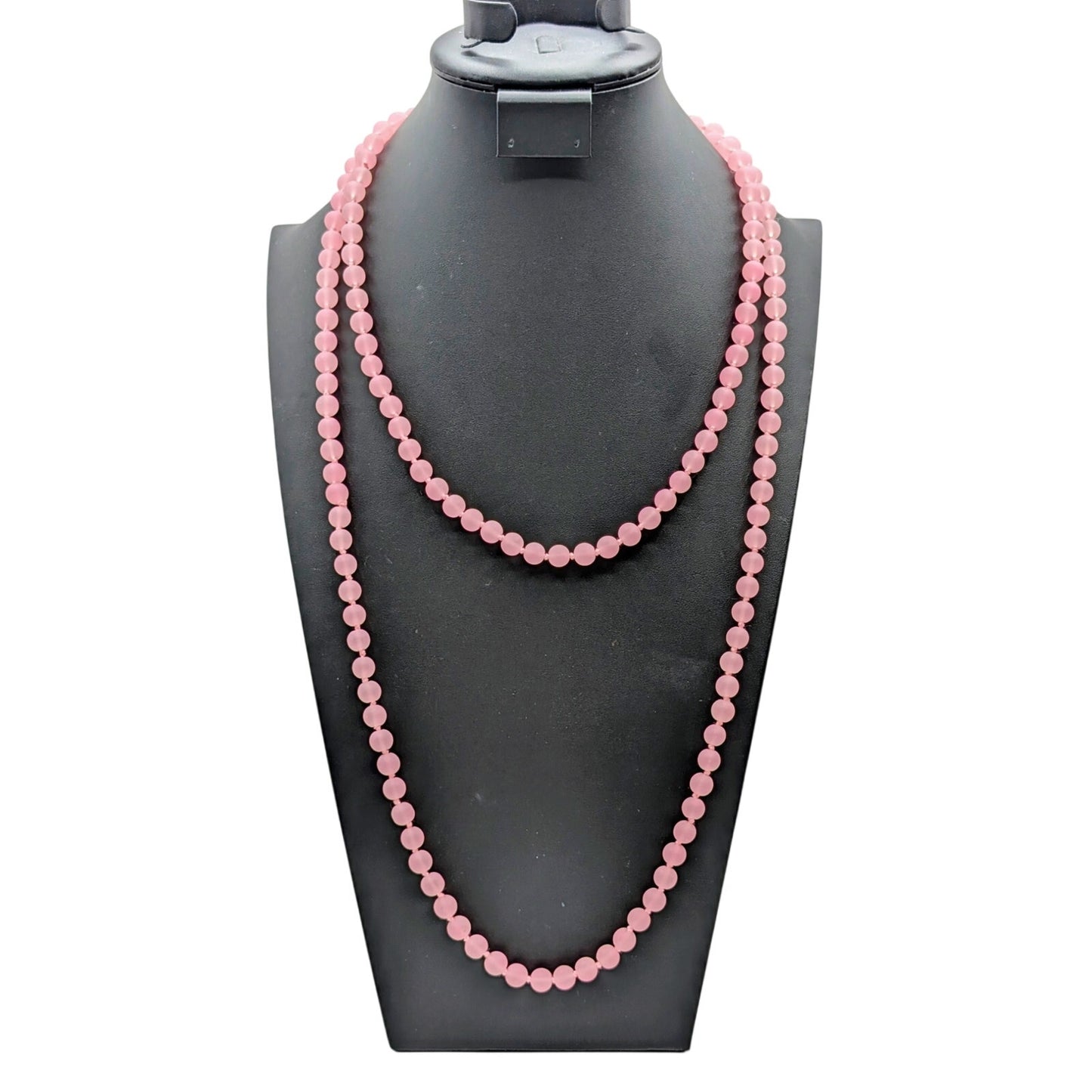 Coated Frosted Pink Czech Glass Bead Knotted 60" Strand Necklace