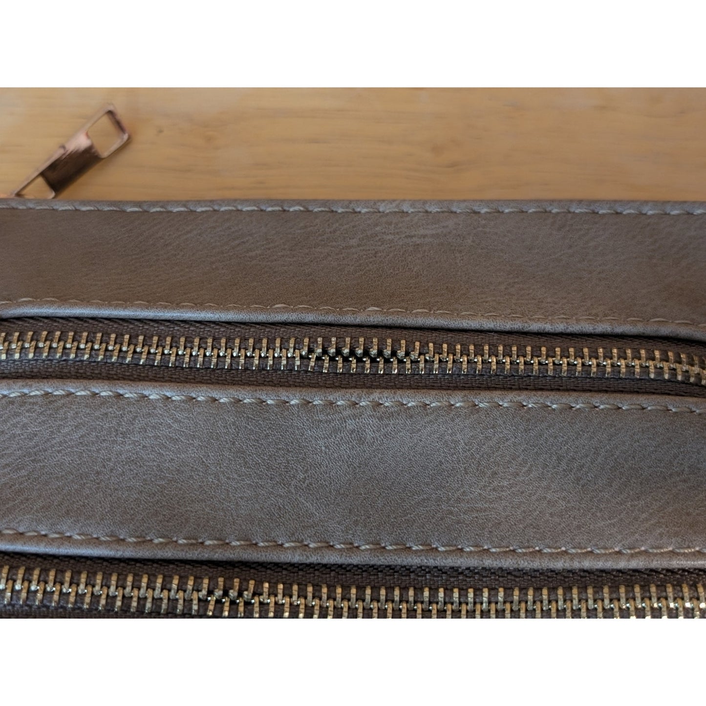 Beige Cross Body Faux Leather Compartment Purse