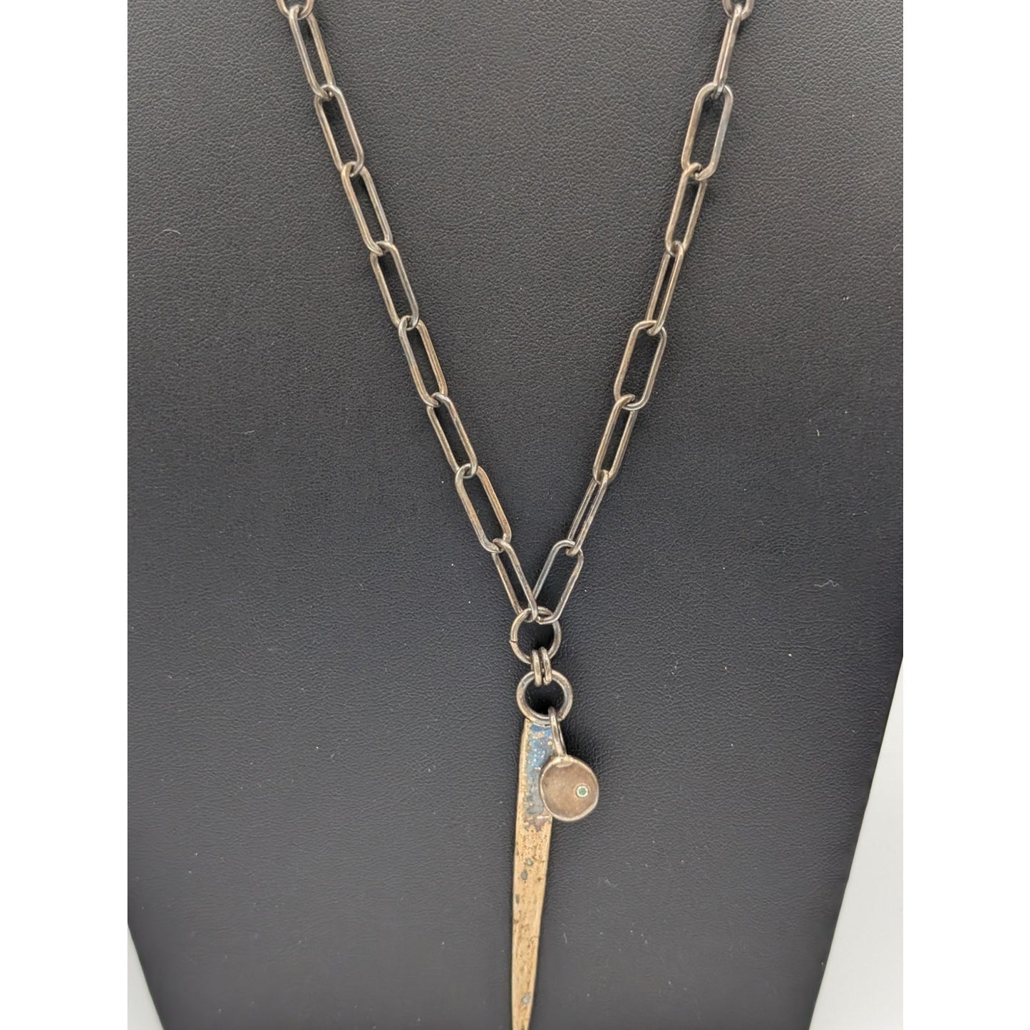 Rustic Antiqued Look Paper Clip Long Chain Spike Pendant Necklace