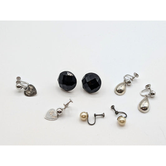Lot of Four Pair Vintage Sterling Silver Screw Back Earrings Including Forstner