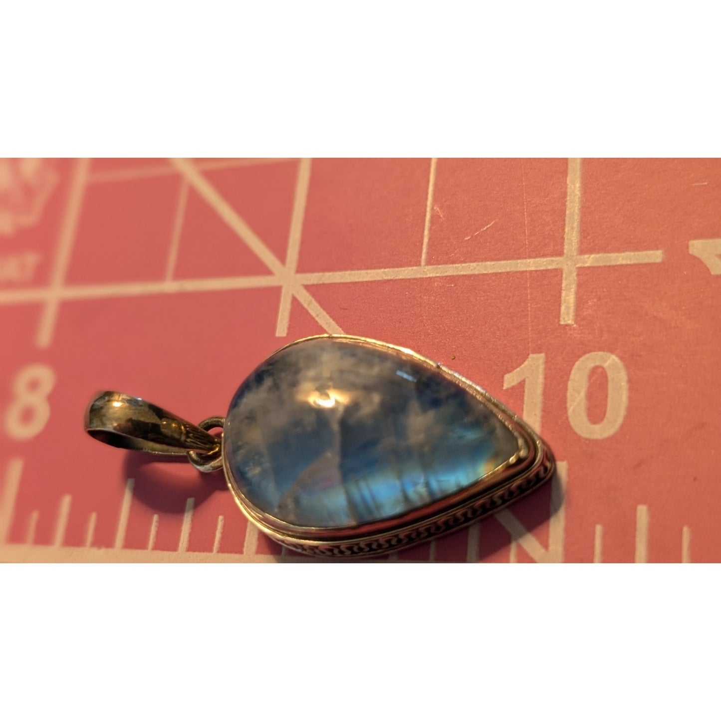 Blue Moonstone Teardrop Bali Wire Solid 925 Sterling Pendant Rope Chain Necklace