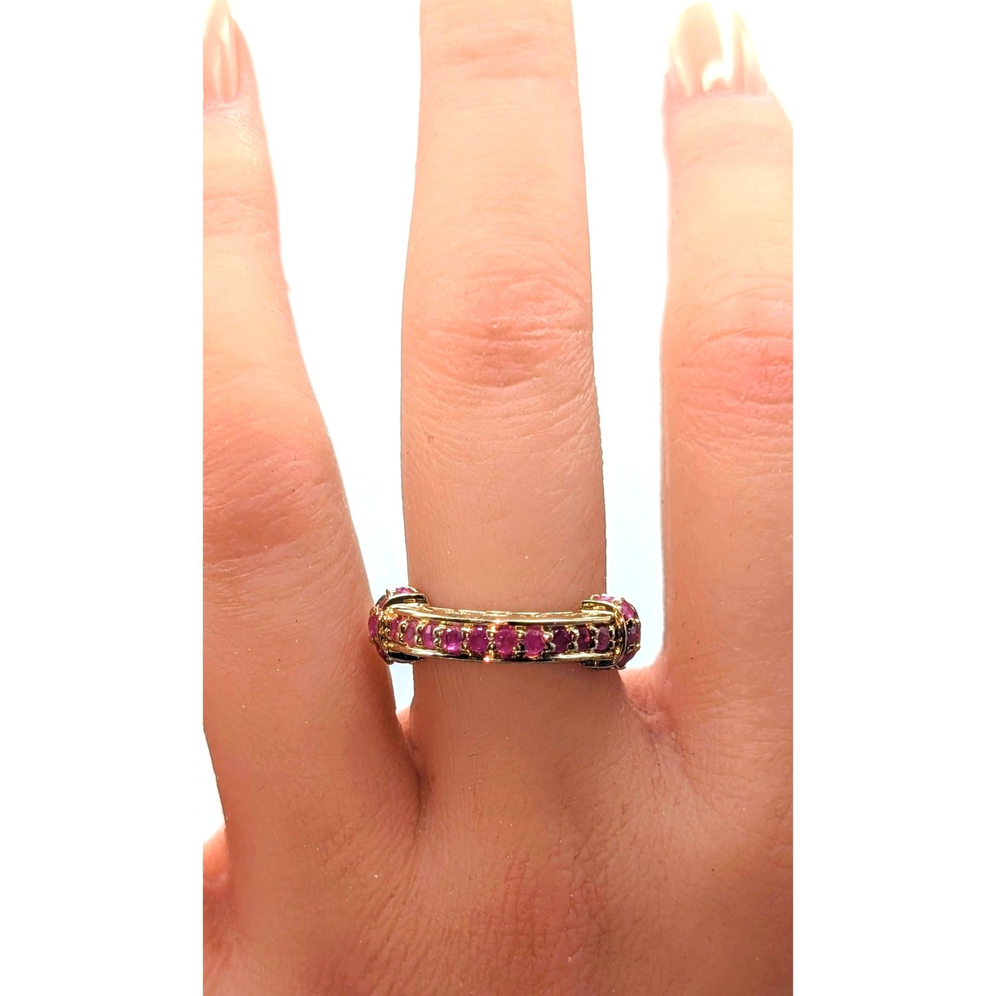 925 Sterling Gold Tone Test as Rubies Band Ring Size 7