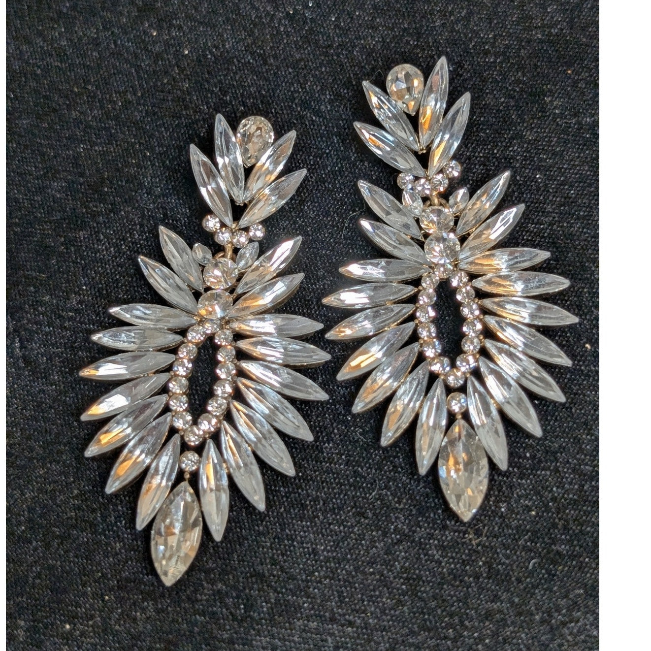 Marquis Round & One Teardrop Rhinestone Dangle Pierced Earrings