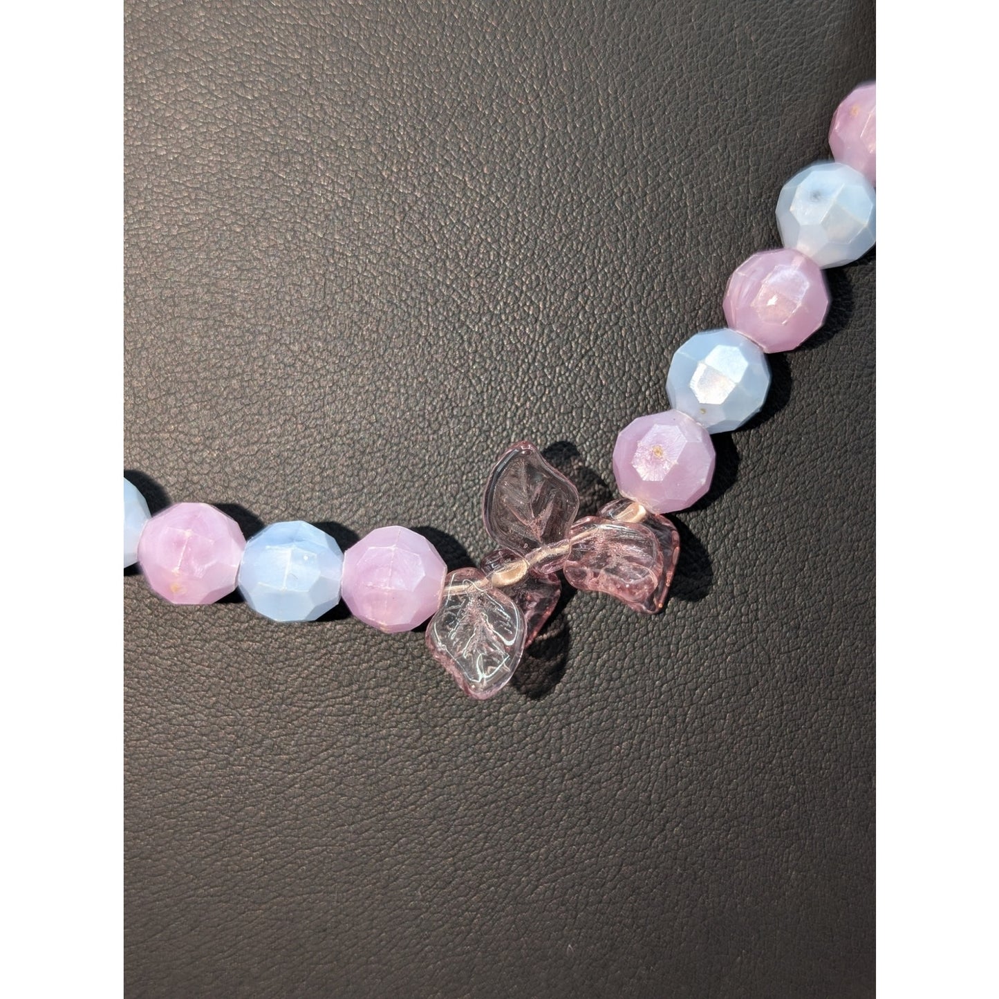 Vintage 60" Lavender Blue Acrylic & Glass & Leafy Beaded Necklace