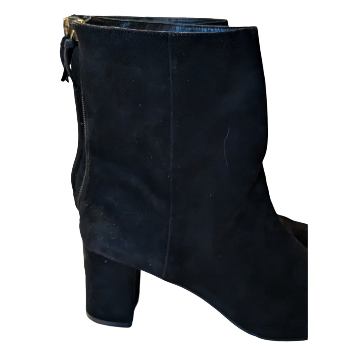 J. Crew Black Suede Round Toe High Ankle Back Zip Chunky Heel Boot Womens Sz 9