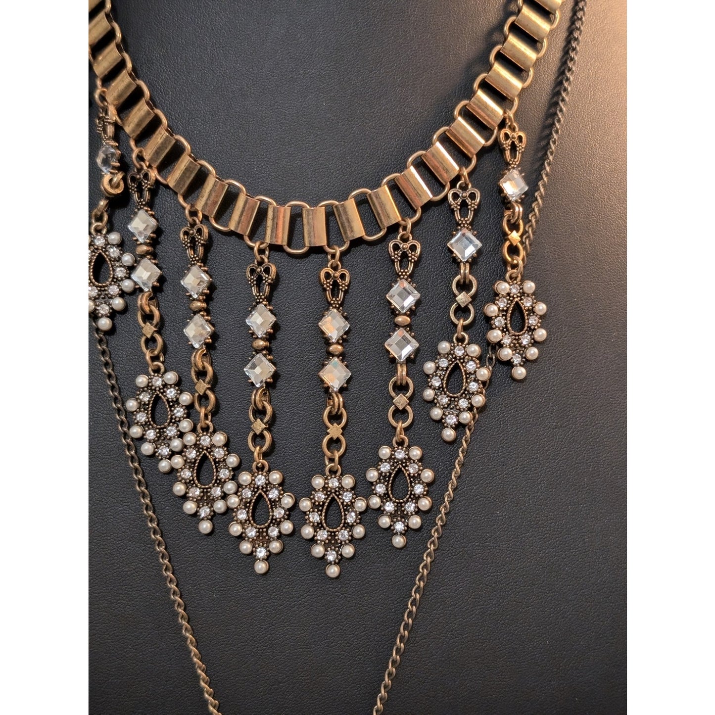 Two Victorian Drop Dangle Pendant Bib Necklace Lot
