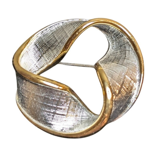 Vintage Napier Textured Silver Tone Gold Tone Trim Swirl Brooch