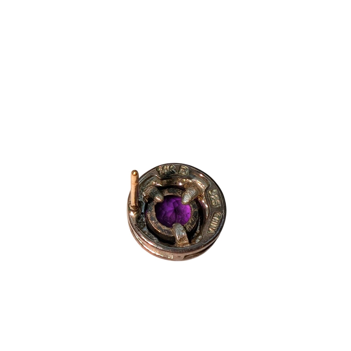 Vintage 925 Sterling 14K Gold Accent Amethyst Art Deco Stud Earrings