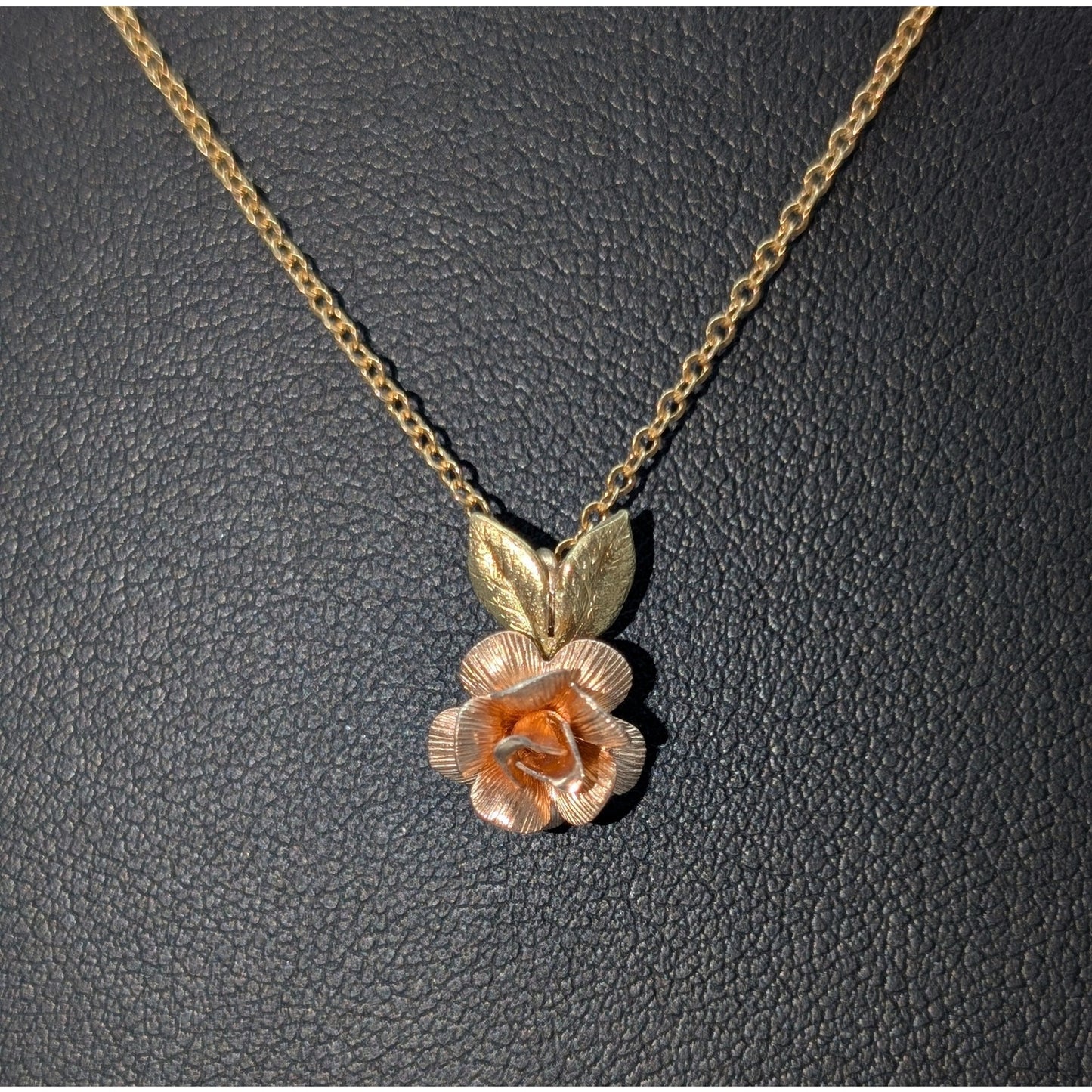 Vintage Krementz 1960s Rose Pink & Yellow Gold Overlay Pendant 18" Necklace