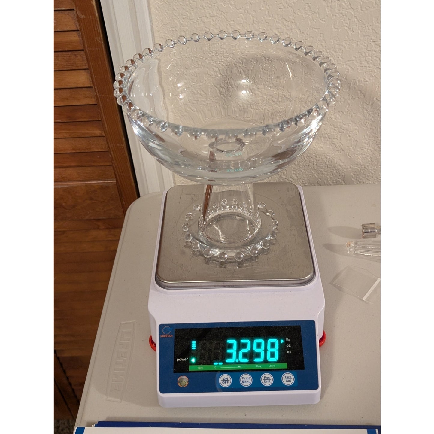 Vintage Clear Beaded Candlewick Glass Compote Dish