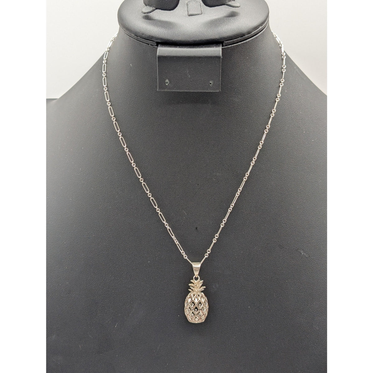 Vintage 925 Sterling Silver 3D Pineapple Pendant Unique Chain Link Necklace 7.4g