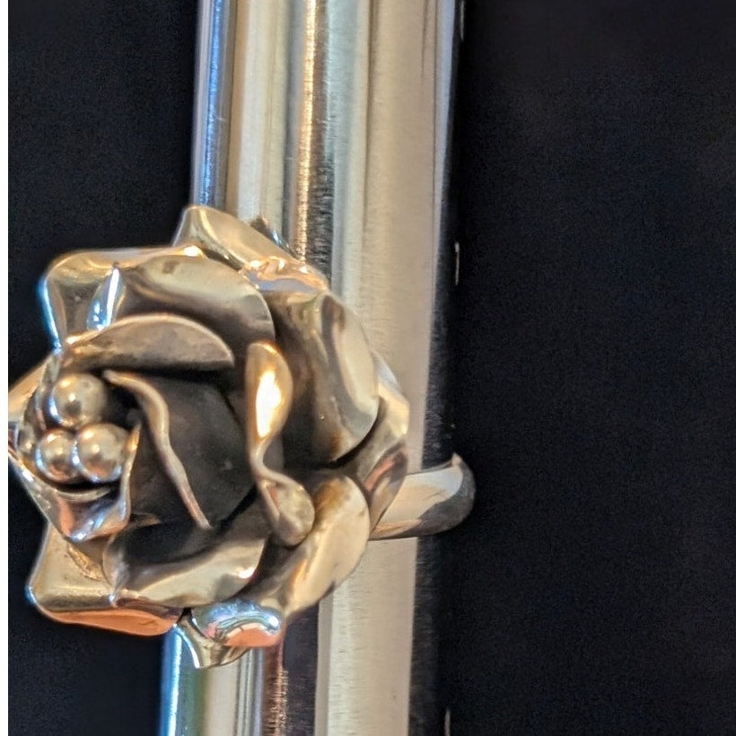 Vintage Mexico 925 Handmade Sterling Silver Large 3D Flower Adjustable Ring 12g