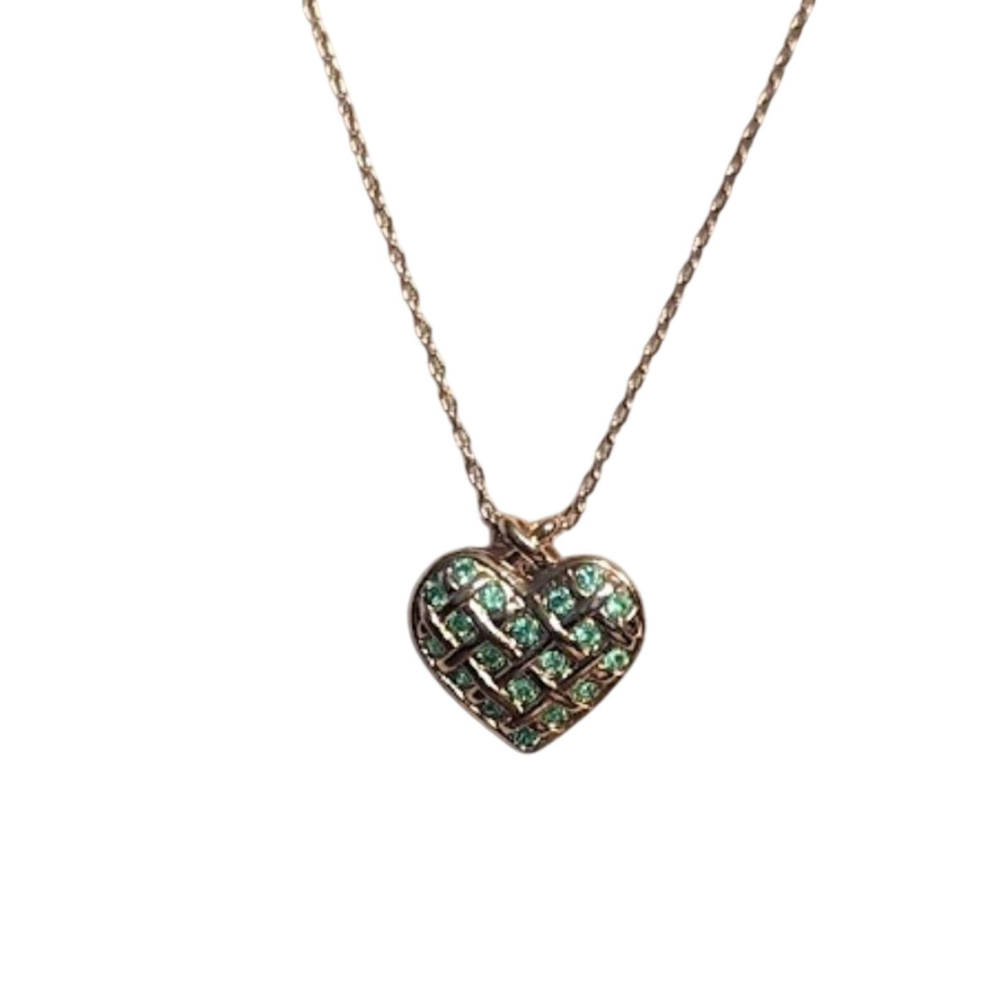 AVON Vintage Green Crystal Latticed Heart Pendant Necklace