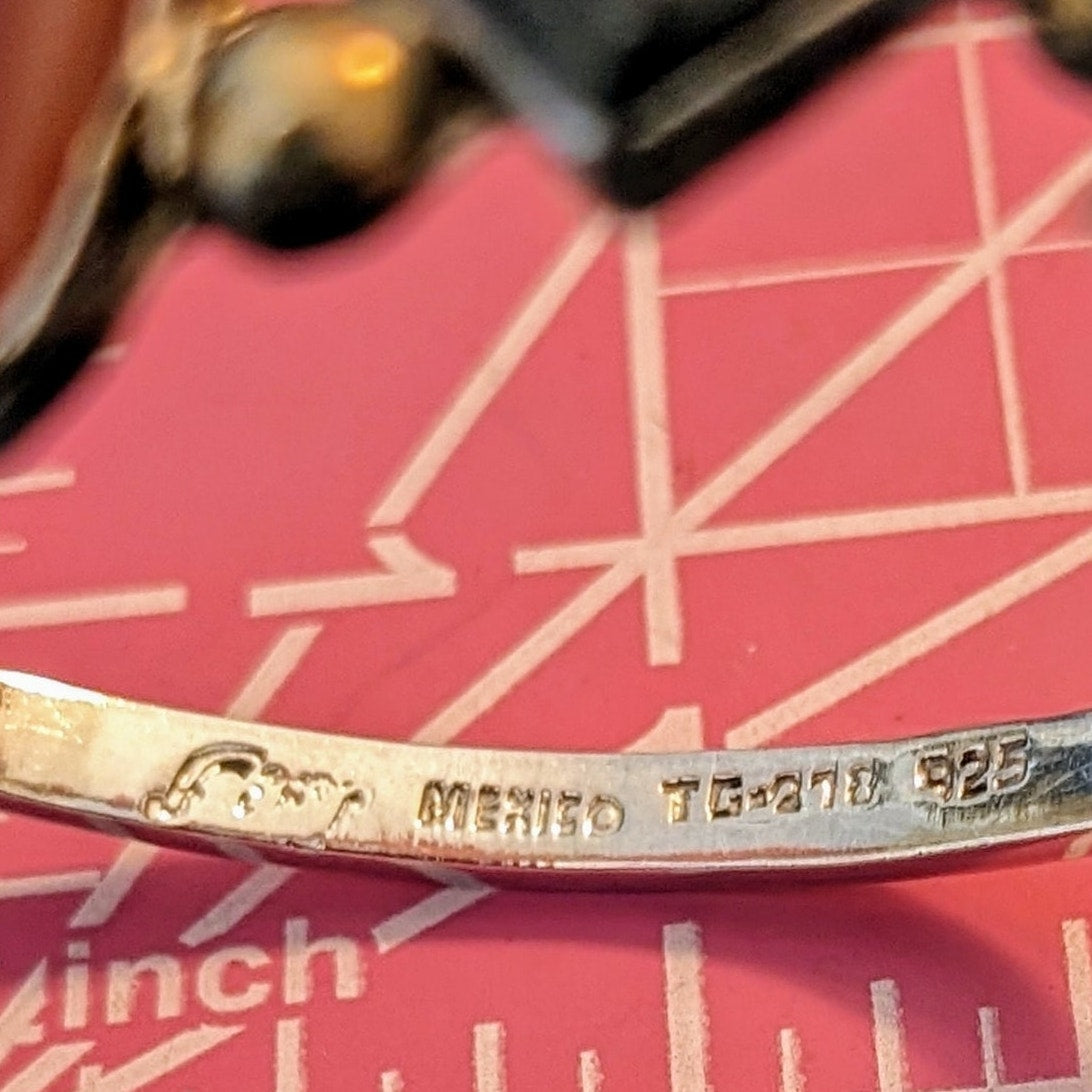 Vintage Mexico 925 Sterling Silver Three Stone Hook Latch Bangle Bracelet