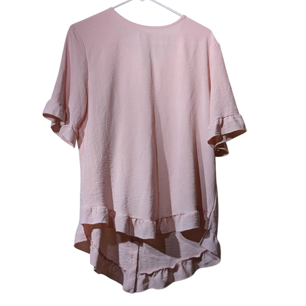 Peachy/Pink Button Up Back High Low Ruffle Hem/Sleeve Blouse Sz XL