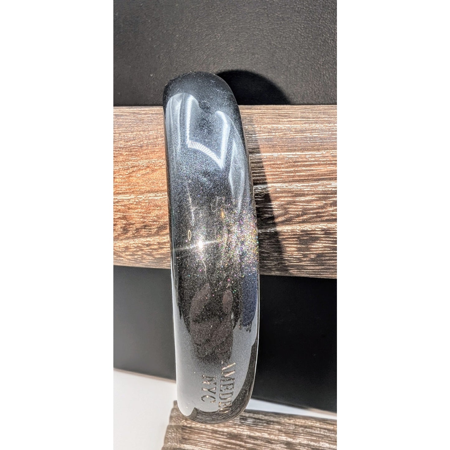 Vintage Signed Amedeo NYC Shimmering Lucite Black/gray Bangle Bracelet
