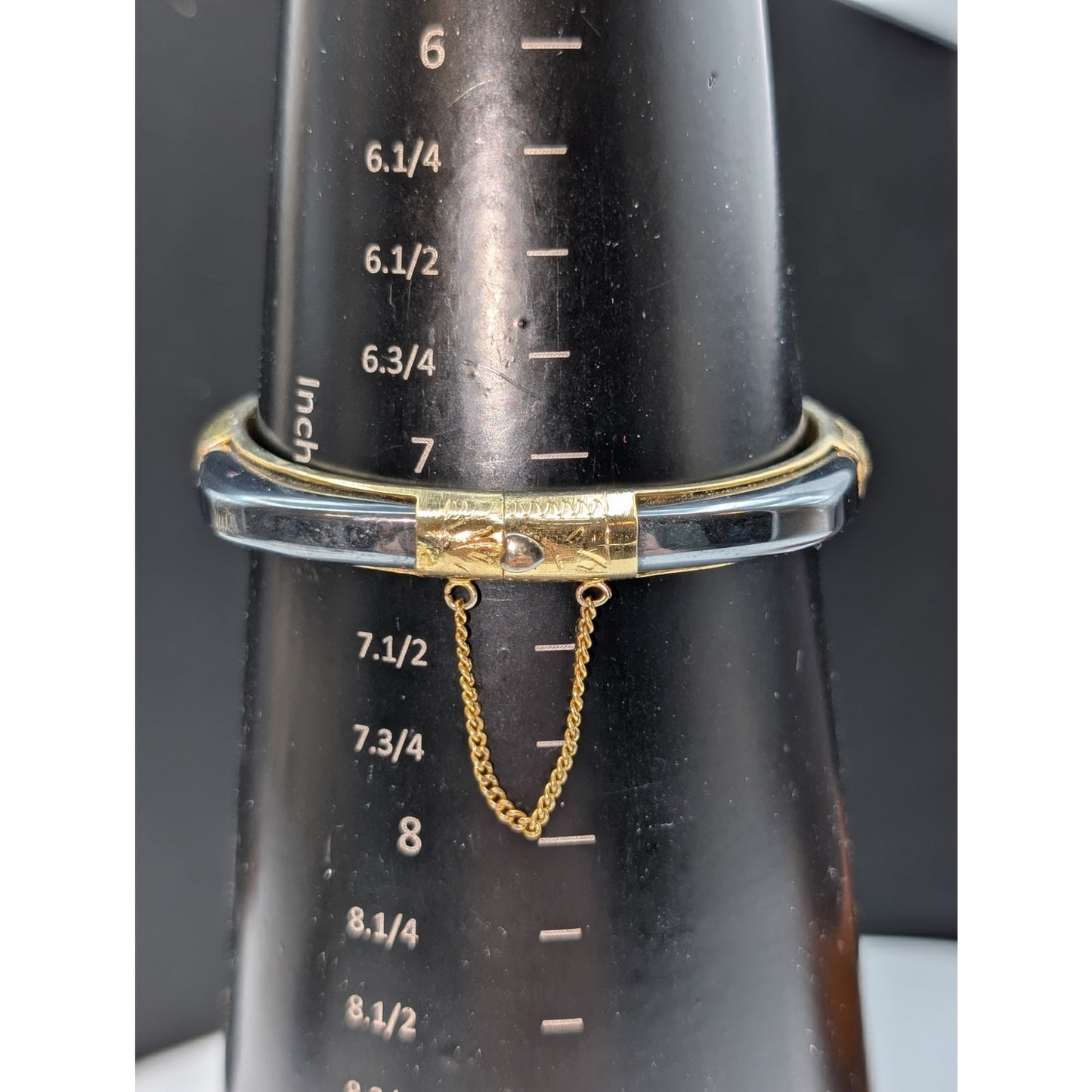 Vintage Hematite Gold Plated Hinged Squared Off Safety Chain Bangle Bracelet