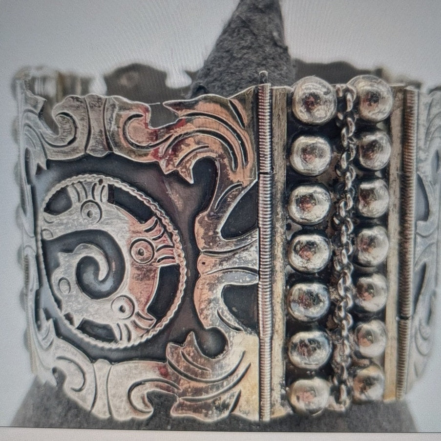 Vtg 30s-40s Los Ballesteros Taxco Sterling Silver Mexican Hinged Panel Bracelet