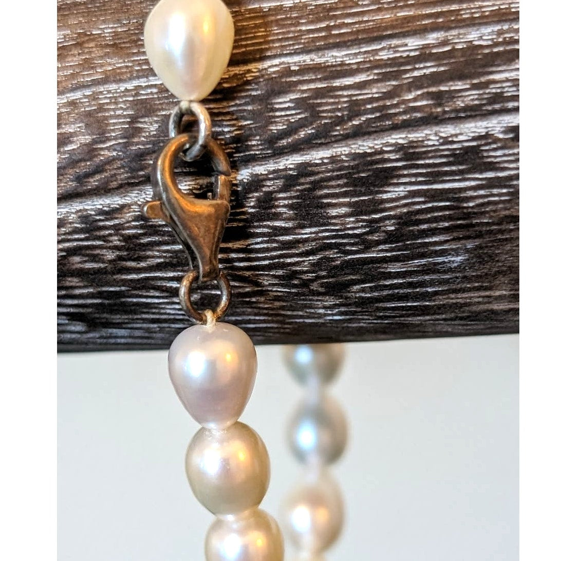 925 Sterling Silver Clasp 18 Drop-Shaped Genuine Pearl Bracelet