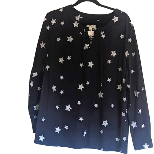 Style & Co NWT 100% Navy Star Lace Front Tunic Size XL
