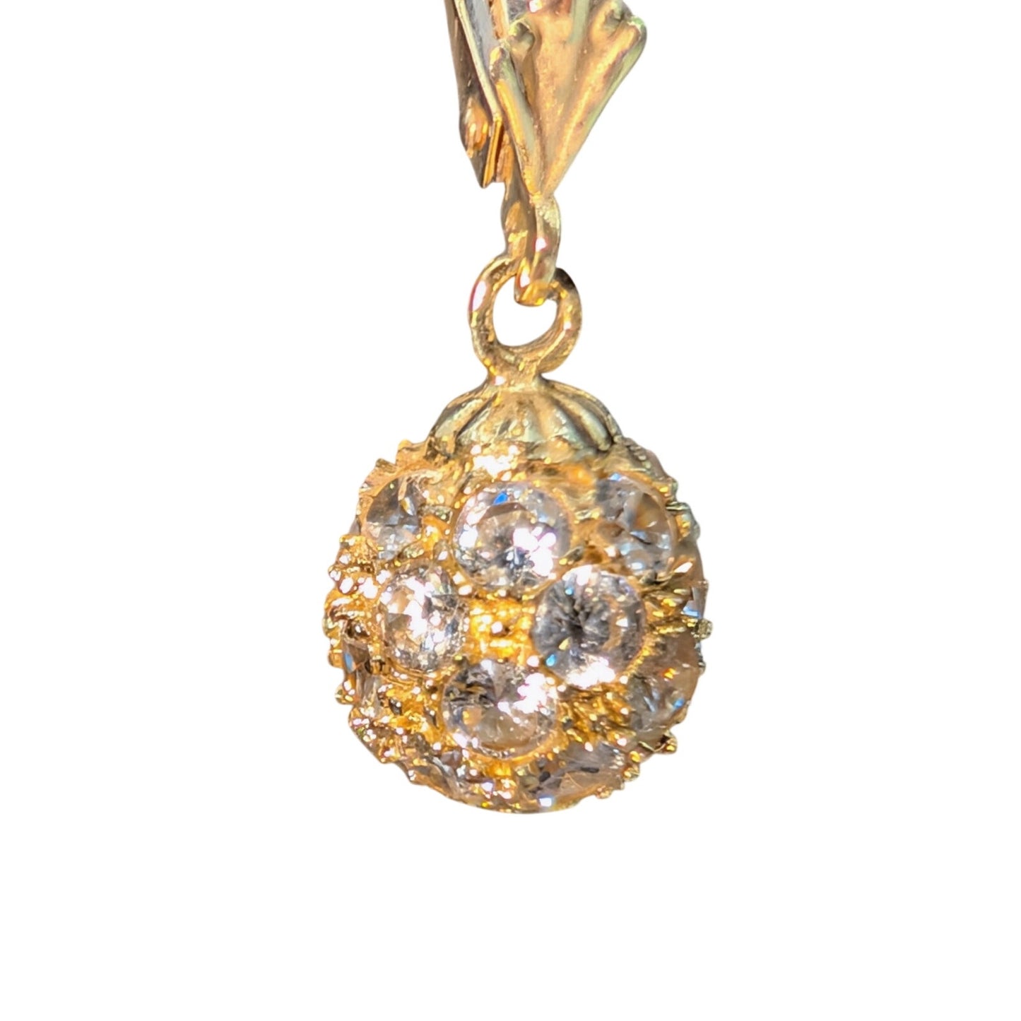Vintage 14K Cubic Zirconia Fire Ball Dangle Lever Back Earrings