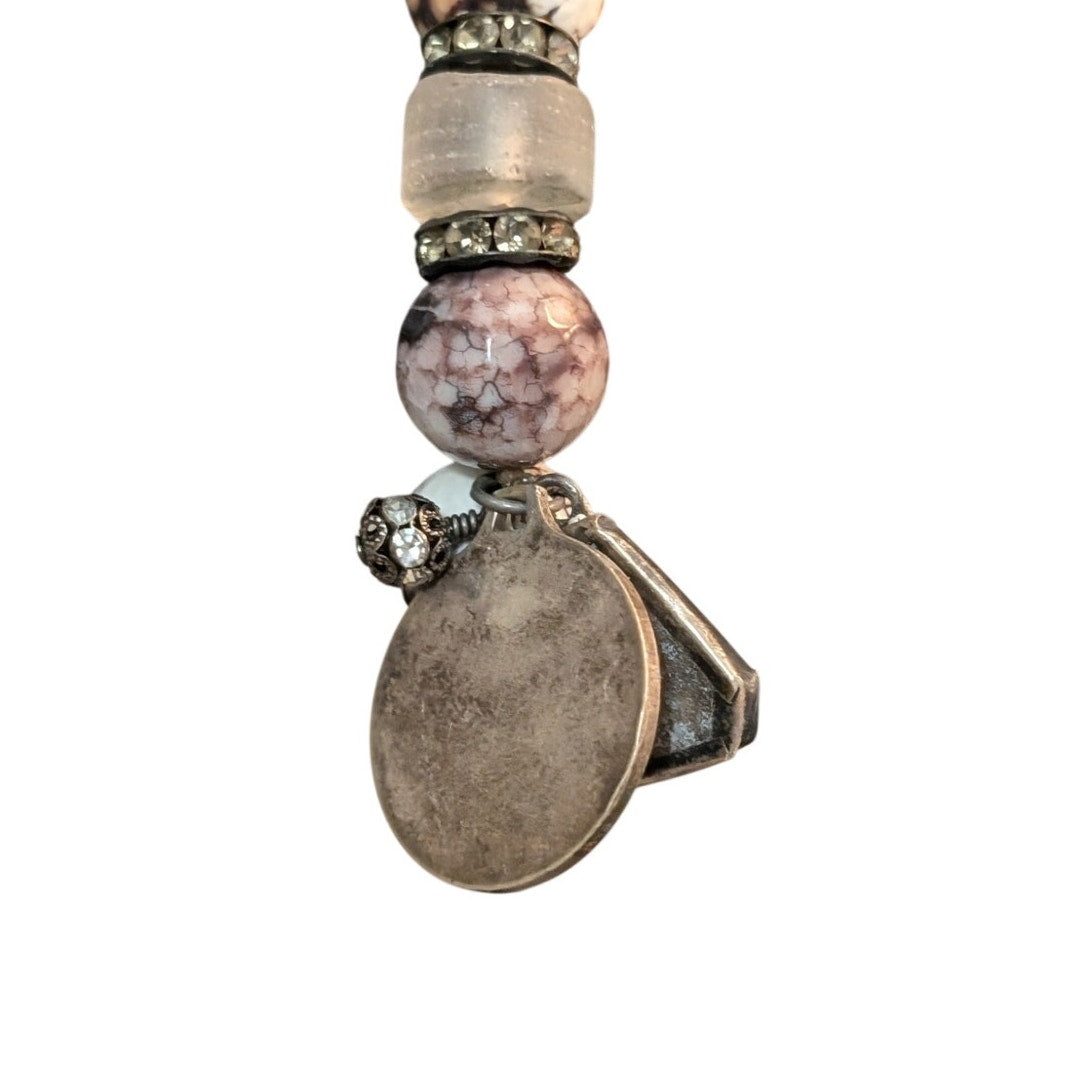 Angel Wing Alunite Beaded Icon Charm  Stretch Bracelet