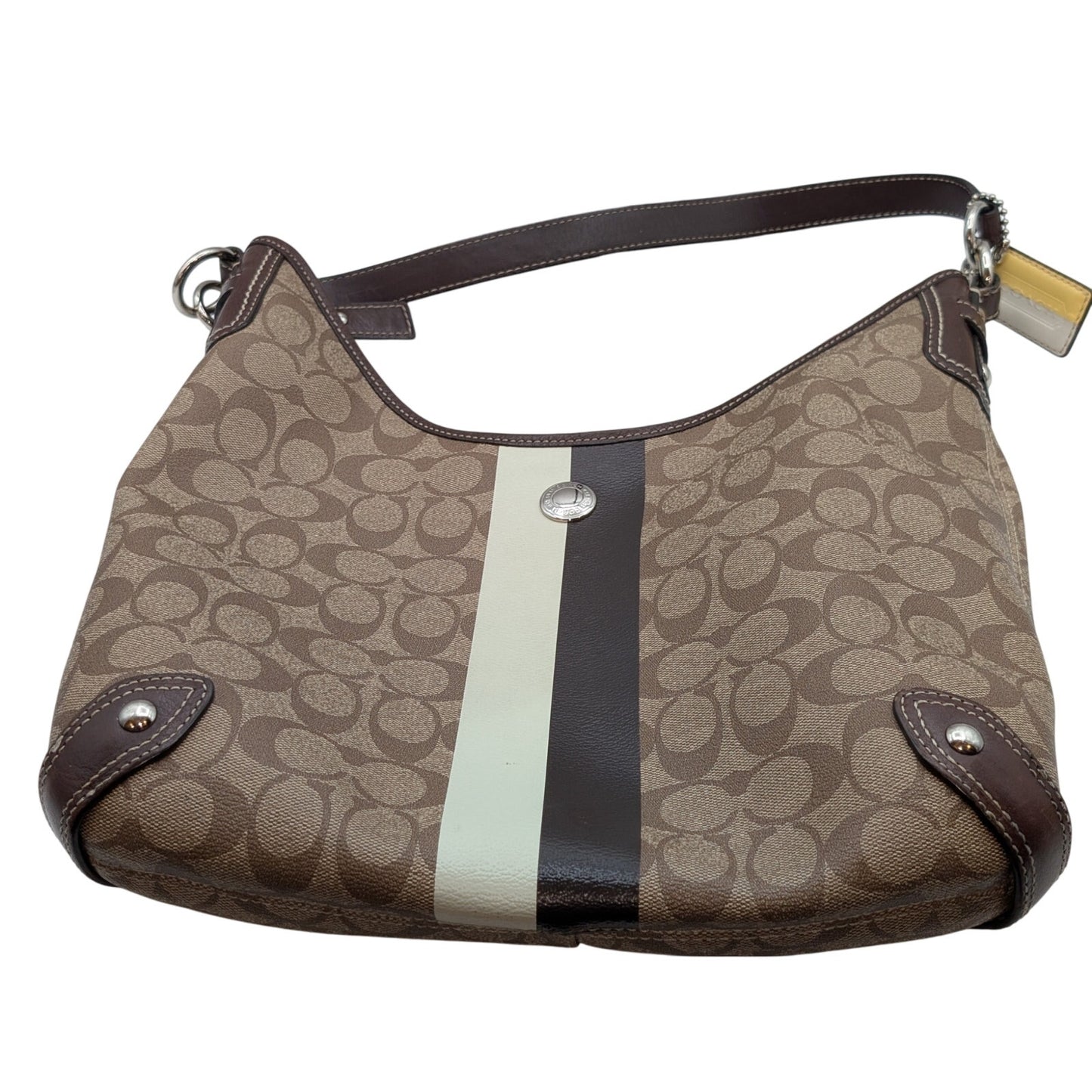 Coach F14476 Signature Stripe Chelsea Coated Canvas Leather Hobo Shoulder Bag